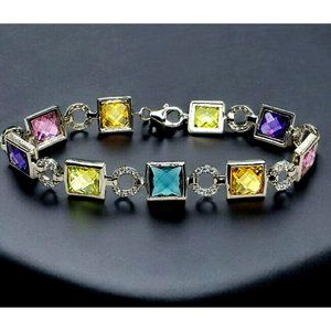 New Tocara Sterling Silver Bracelet Multi-Color Square-Cut DiAmi Crystals Circle